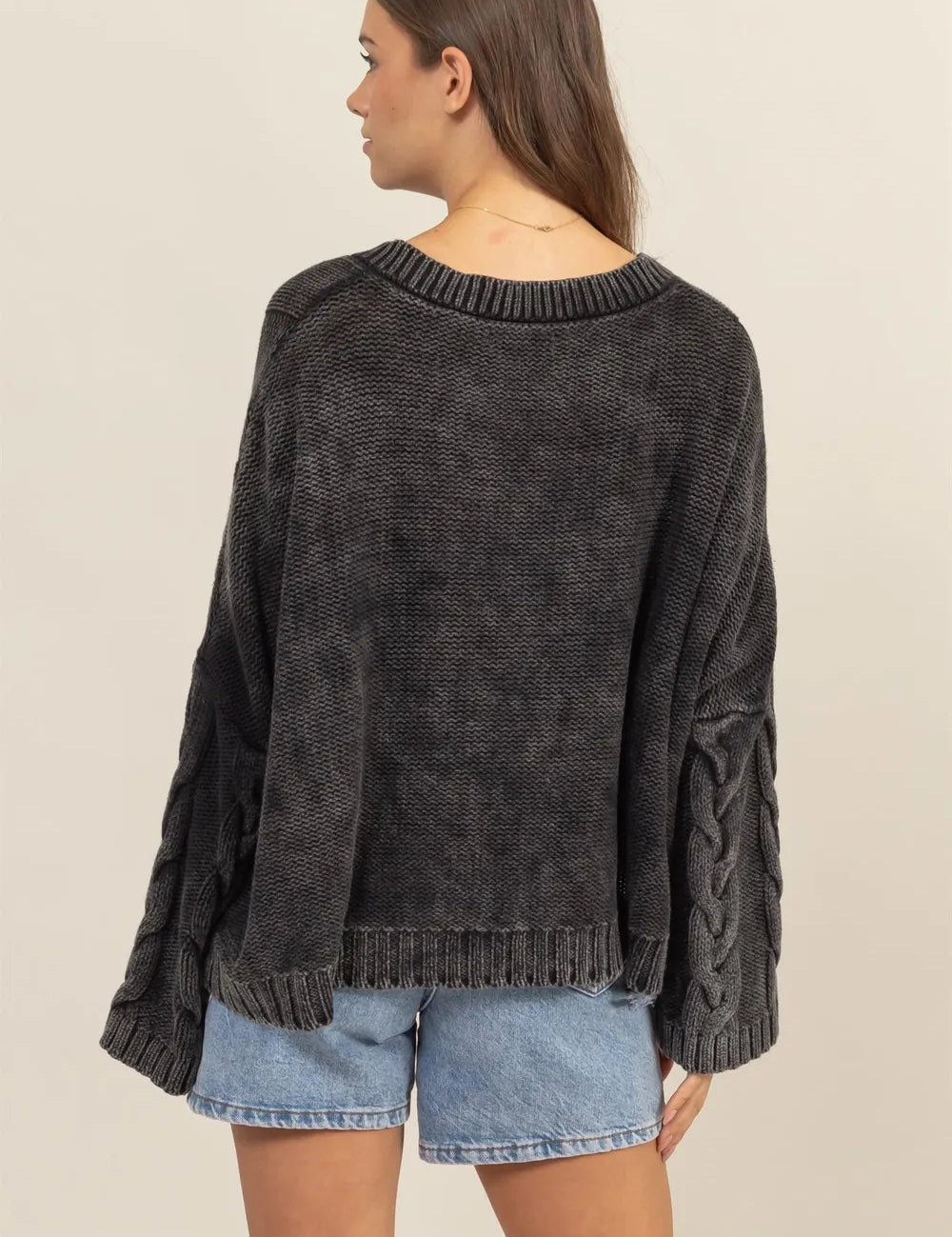HYFVE Cable Knit V-Neck Dropped Shoulder Oversized Sweater | Sweaters Daverri Fashions