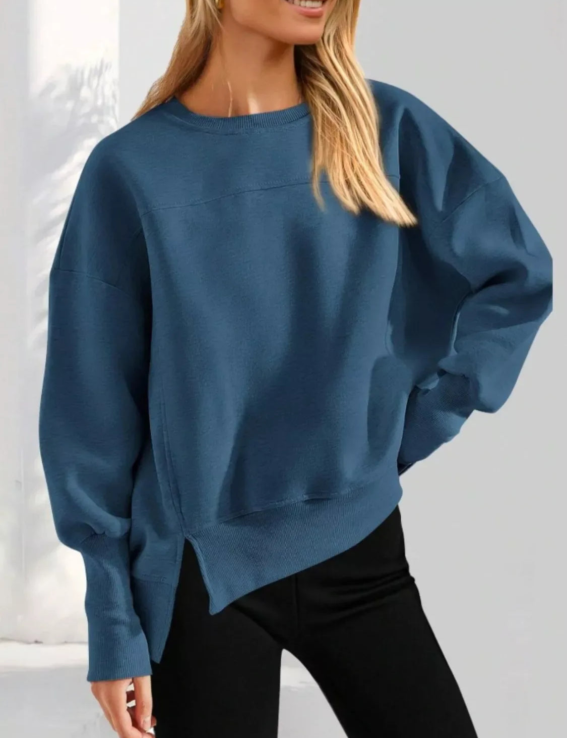 Daverri Fashions Casual Loose Side Slit Sweatshirt - DAVERRI FASHIONS