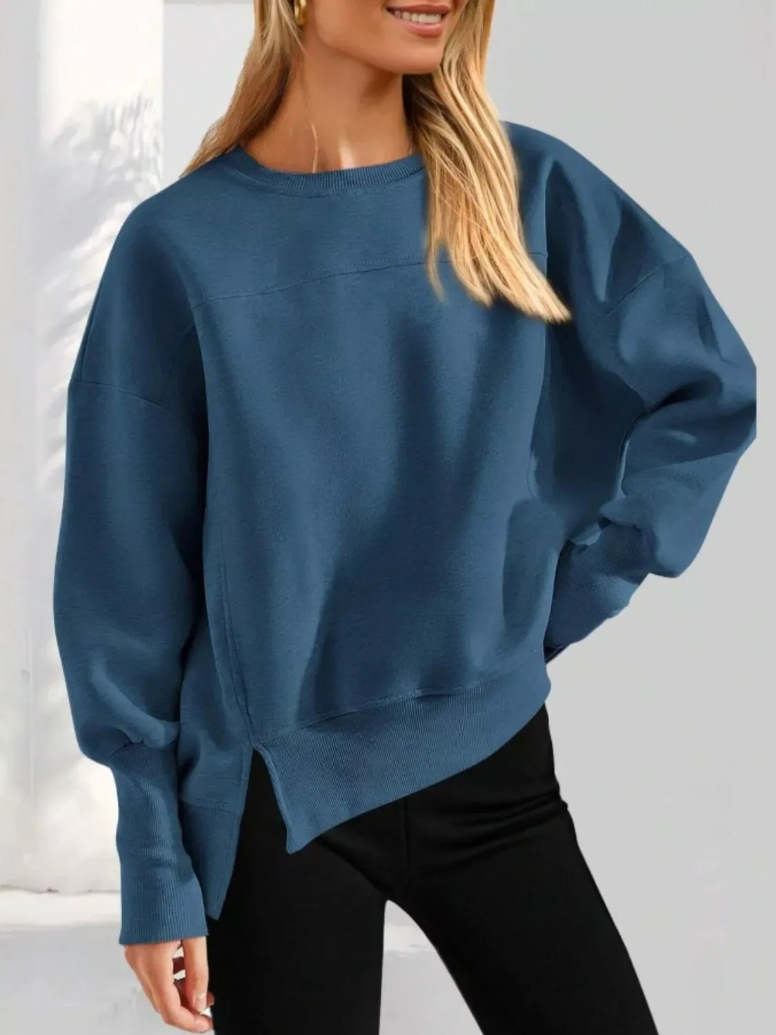 Daverri Fashions Casual Loose Side Slit Sweatshirt - DAVERRI FASHIONS