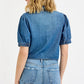 RISEN Button Down Puff Sleeve Crop Denim Shirt - DAVERRI FASHIONS