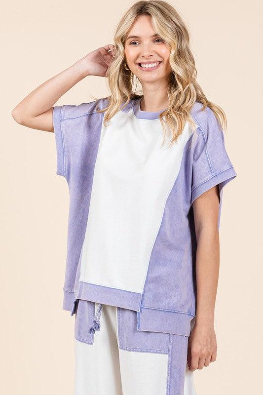 Mittoshop Oversized Color Block Short Sleeve T-Shirt