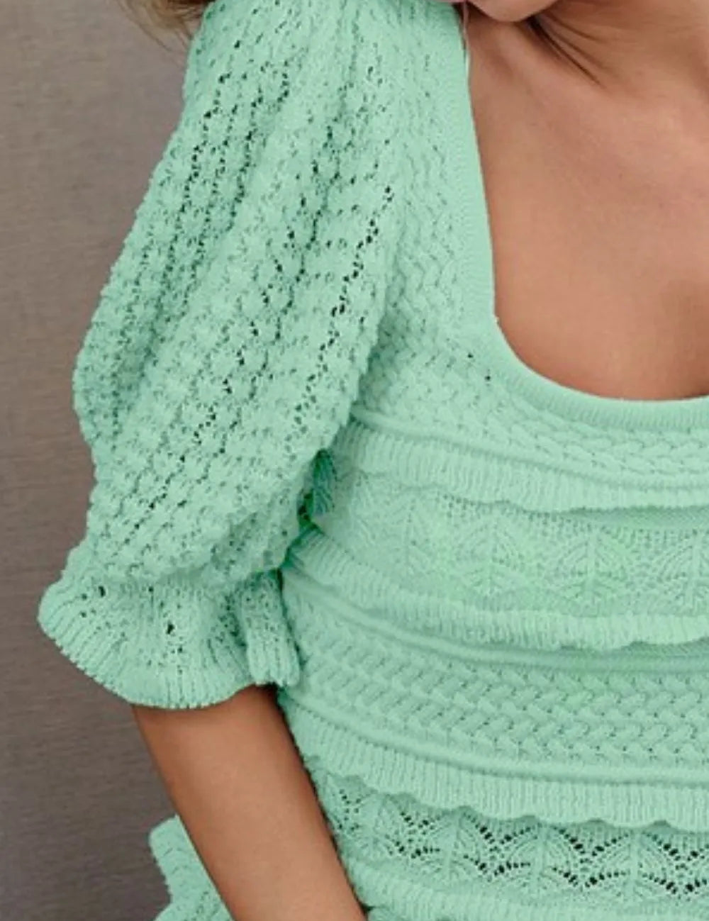BiBi Square Neckline with Puff Sleeve Crochet Top | Tops Daverri Fashions