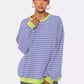 Striped Round Neck Long Sleeve Sweatshirt - DAVERRI FASHIONS
