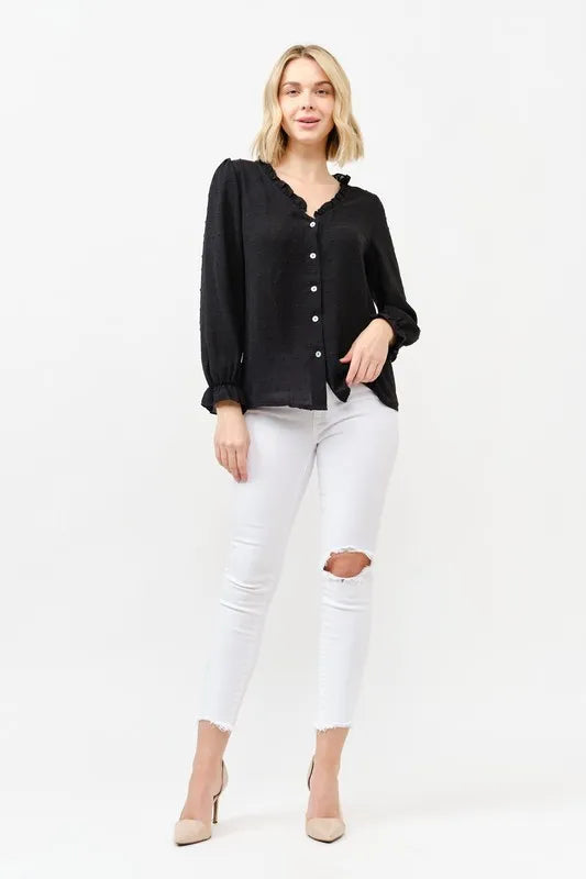 And The Why Polka Dot Ruffle Detailed Blouse Top | Daverri Fashions