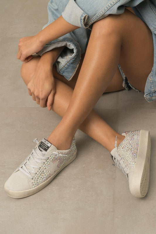 White Glam Rhinestone Star Sneakers with sparkling rhinestones