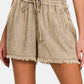 Zenana Washed Linen Frayed Hem Drawstring Shorts Shorts