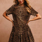 BiBi Tie Back Leopard Round Neck Short Sleeve Dress