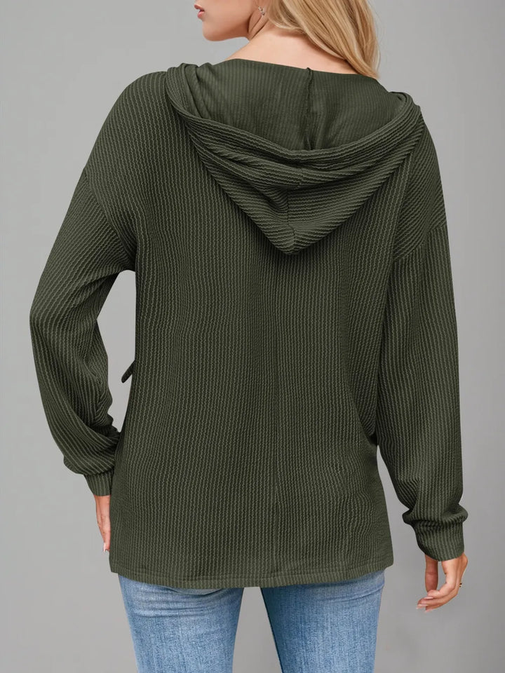 Double Take Drawstring Dropped Shoulder Long Sleeve Hoodie | Hoodies Daverri Fashions