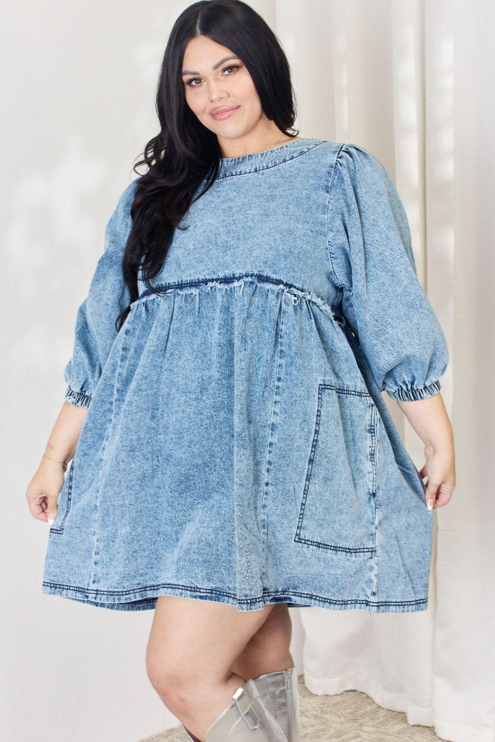 HEYSON Full Size Oversized Denim Babydoll Dress Babydoll Dresses