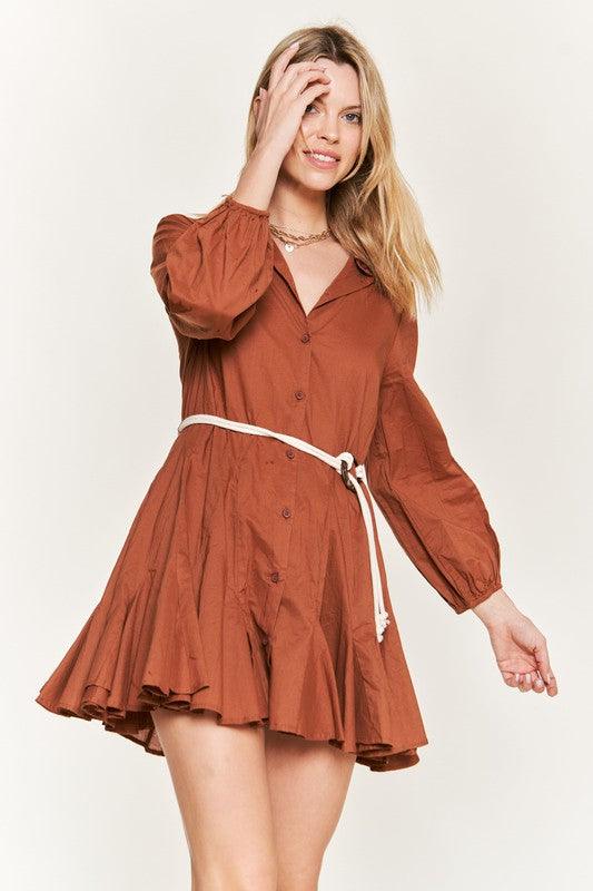 Belted Flare Shirt Dress MOCHA Mini Dresses