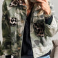 Camo Print Leopard Trim Button Up Jacket - DAVERRI FASHIONS