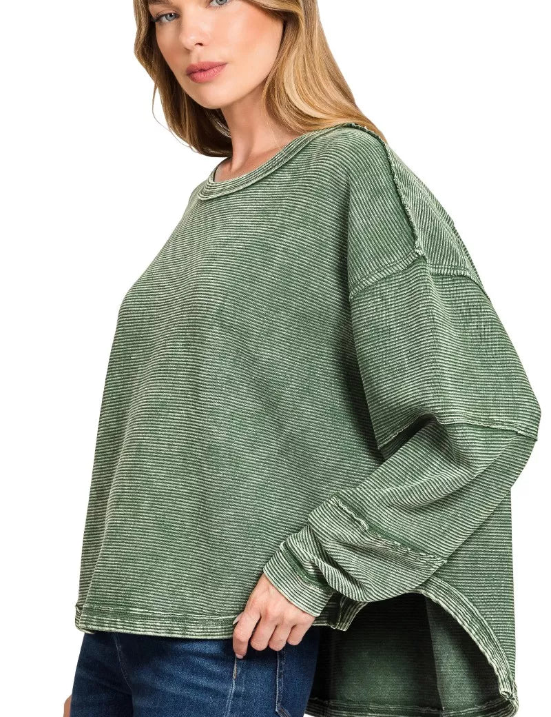 Zenana Acid Washed Exposed-Seam Sweatshirt | Sweatshirts Daverri Fashions