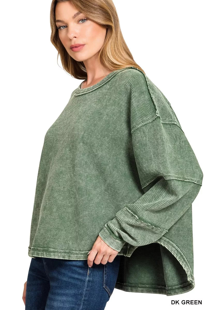 Zenana Acid Washed Exposed-Seam Sweatshirt | Sweatshirts Daverri Fashions