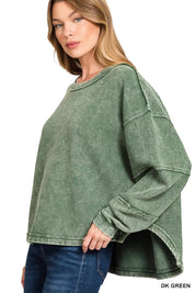 Zenana Acid Washed Exposed-Seam Sweatshirt | Sweatshirts Daverri Fashions