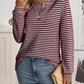 Daverri Fashions burgundy white striped long sleeve henley top