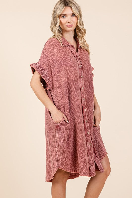 Mittoshop Mineral Wash Cotton Gauze Mini Shirt Dress