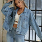 Button Down Drop Shoulder Denim Jacket - DAVERRI FASHIONS