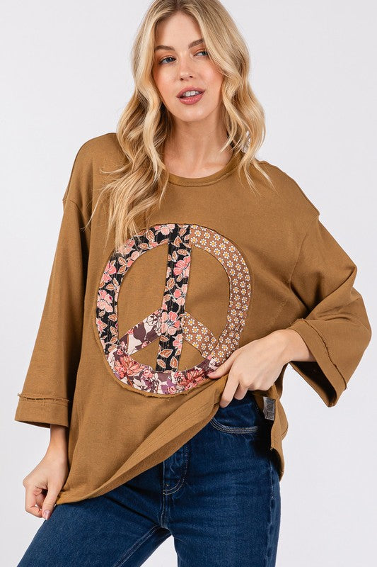 SAGE + FIG Floral Peace Patch Round Neck Top Tops