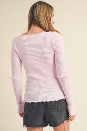 Aemi + Co Lettuce Hem Scoop Neck Long Sleeve Knit Top | Tops Daverri Fashions