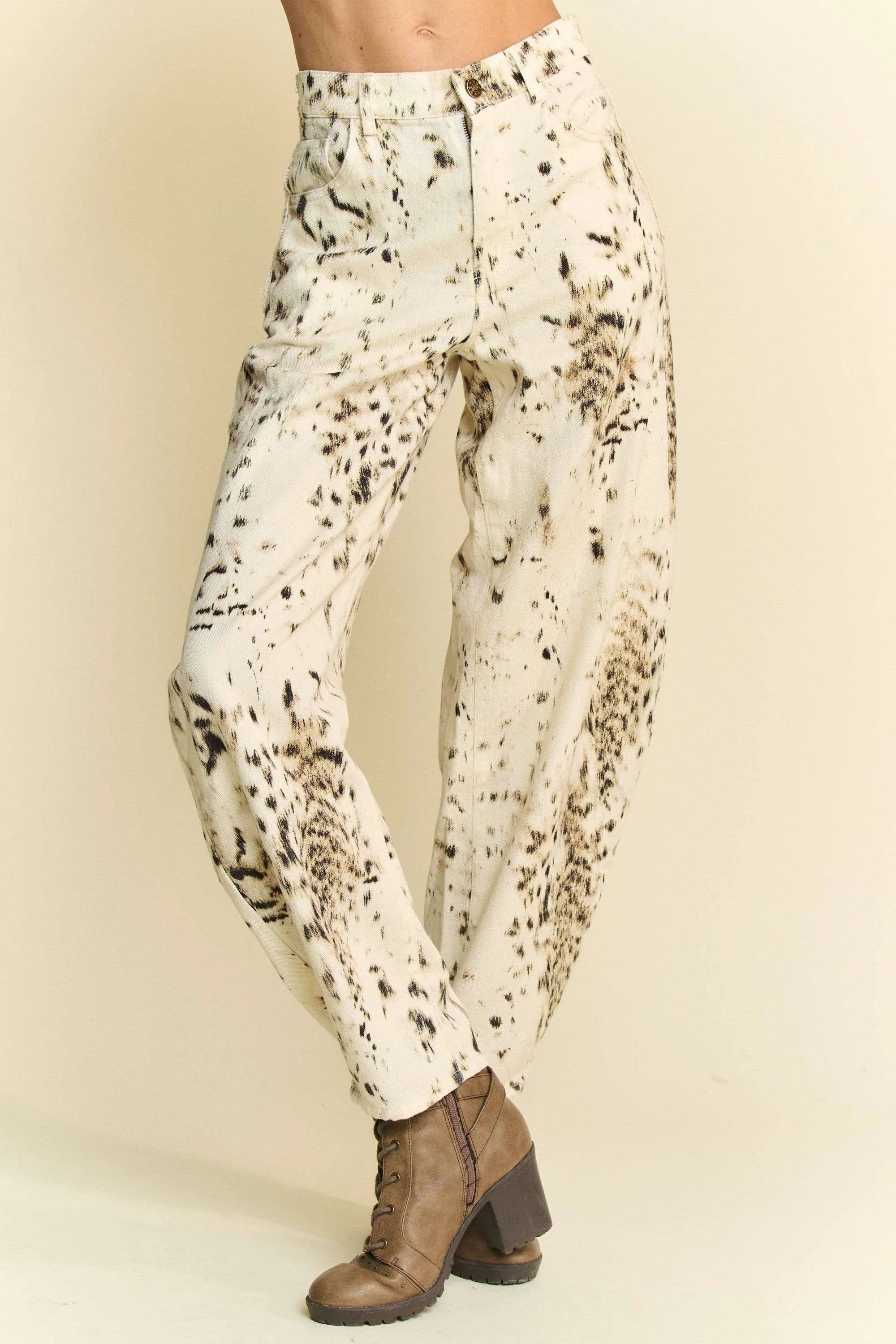 CREAM Davi & Dani Abstract Tie Dye Dot Lace Detail Barrel Pants | Pants Daverri Fashions