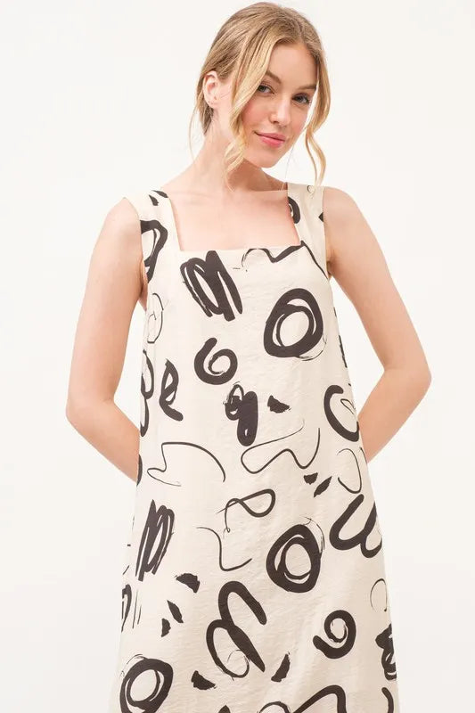 And The Why Square Neck Abstract Printed Maxi Dress | Daverri Fashions
