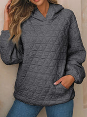 Dark Gray Textured Long Sleeve Hoodie with Pockets | Hoodies Daverri Fashions