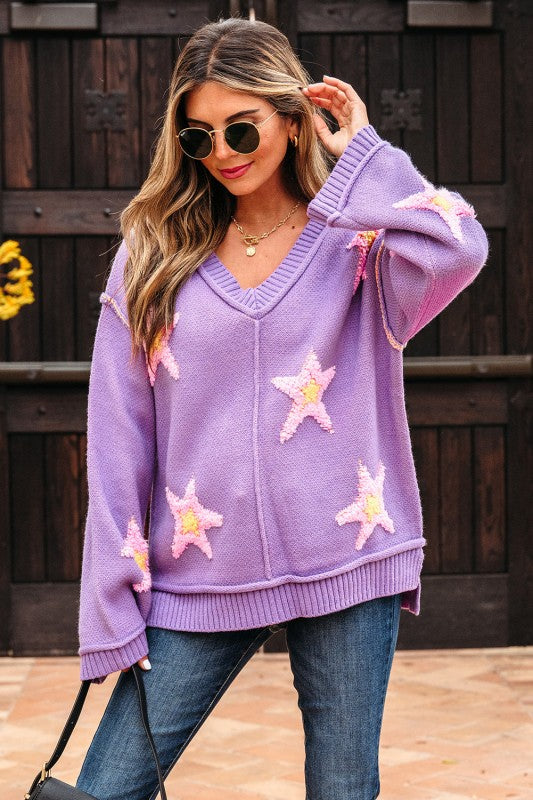 Aubrey Brushed Star Oversize Sweater | Daverri Fashions