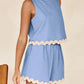 Daverri Fashions light blue sleeveless top and shorts set with cream scalloped trim