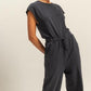 HYFVE Back Keyhole Round Neck Cap Sleeve Drawstring Jumpsuit Jumpsuits
