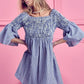 BiBi Smocked Off Shoulder Blue and White Striped Mini Dress