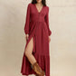 V-Neck Balloon Sleeve Ruffled Hem Maxi Dress - DAVERRI FASHIONS