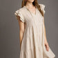 Beige Umgee linen A-line tiered ruffle mini dress, plus size