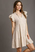 Beige Umgee linen A-line tiered ruffle mini dress, plus size