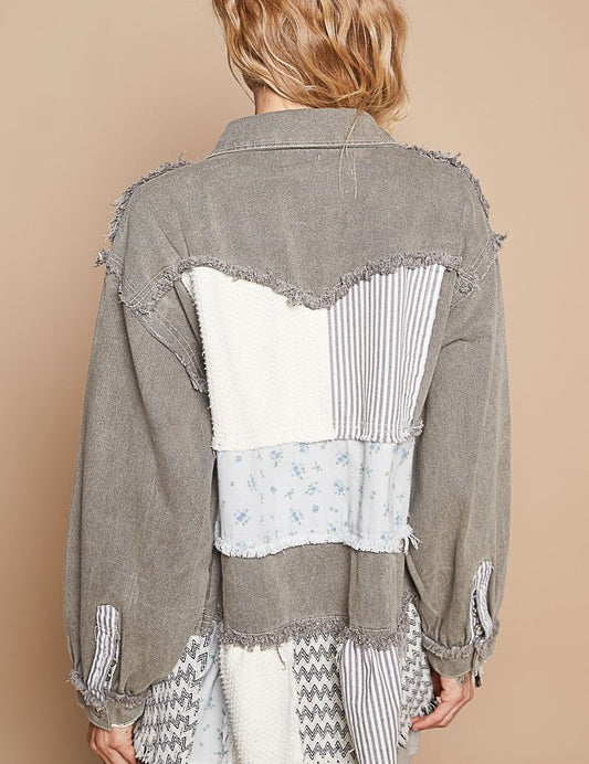 POL Raw Hem Patchwork Dropped Shoulder Jacket