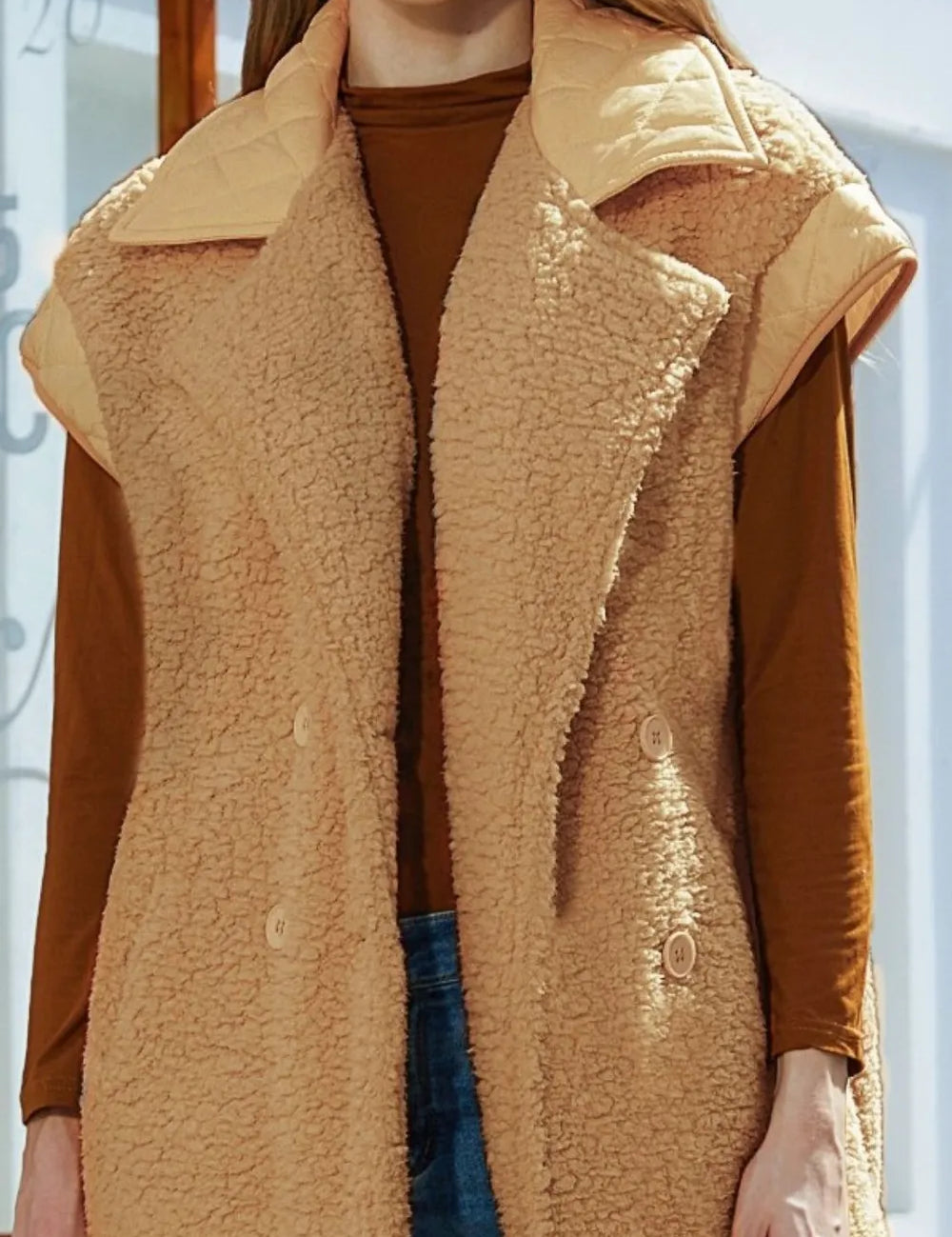 Fuzzy Collared Neck Button Up Vest Coat | Vest Jackets Daverri Fashions