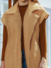 Fuzzy Collared Neck Button Up Vest Coat | Vest Jackets Daverri Fashions