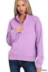 Zenana Fleece Half Zip Sweatshirt Lavender - DAVERRI FASHIONS