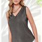 Raw Edge Back Patch V-Neck Tank Top CHARCOAL Tank Tops