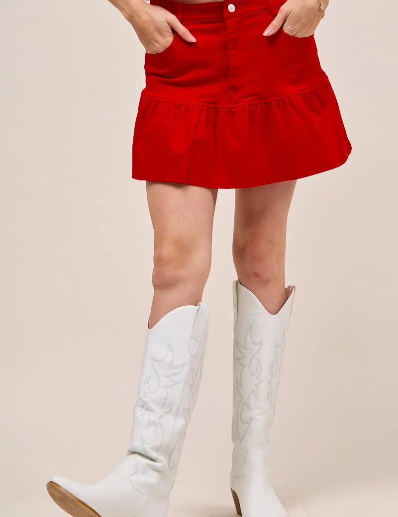 RED SO ME Ruffled Hem Game Day Mini Skirt | Skirts Daverri Fashions