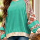 Plus size teal beige patchwork raglan sleeve sweatshirt with floral plaid panels