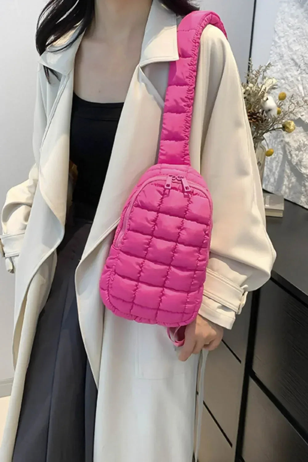 Quilted Nylon Crossbody Bag - DAVERRI FASHIONS