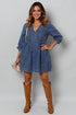 Tie Neck Long Sleeve Mini Denim Dress - DAVERRI FASHIONS