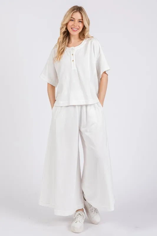Ces Femme Half Button Half Sleeve Top and Pants Set Outfit Sets