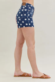 Judy Blue Full Size High Waist Americana Flag Fray Hem Shorts Plus Size | Denim Shorts Daverri Fashions