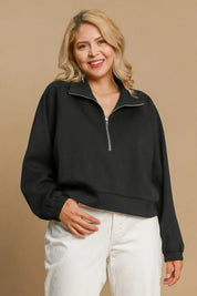 Umgee Full Size Half Zip Cropped Sweatshirt Plus Size | Daverri Fashions