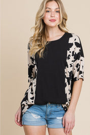 BOMBOM Rodeo Love Ribbed Animal Contrast Tee | Daverri Fashions
