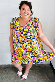 Indigo & Lemon Floral Babydoll Ruffle Dress | Daverri Fashions