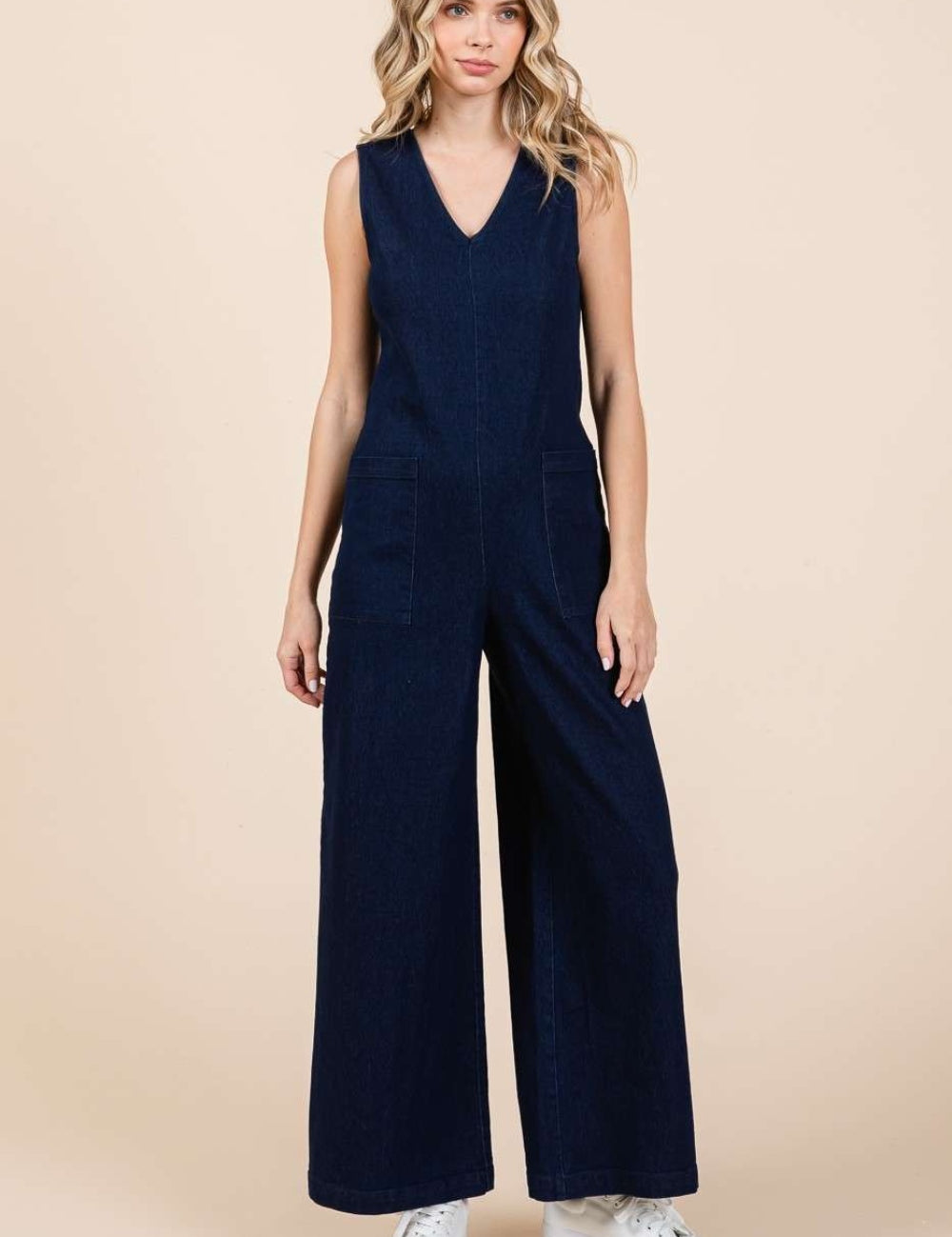 Mittoshop Sleeveless Wide Leg Denim Jumpsuit