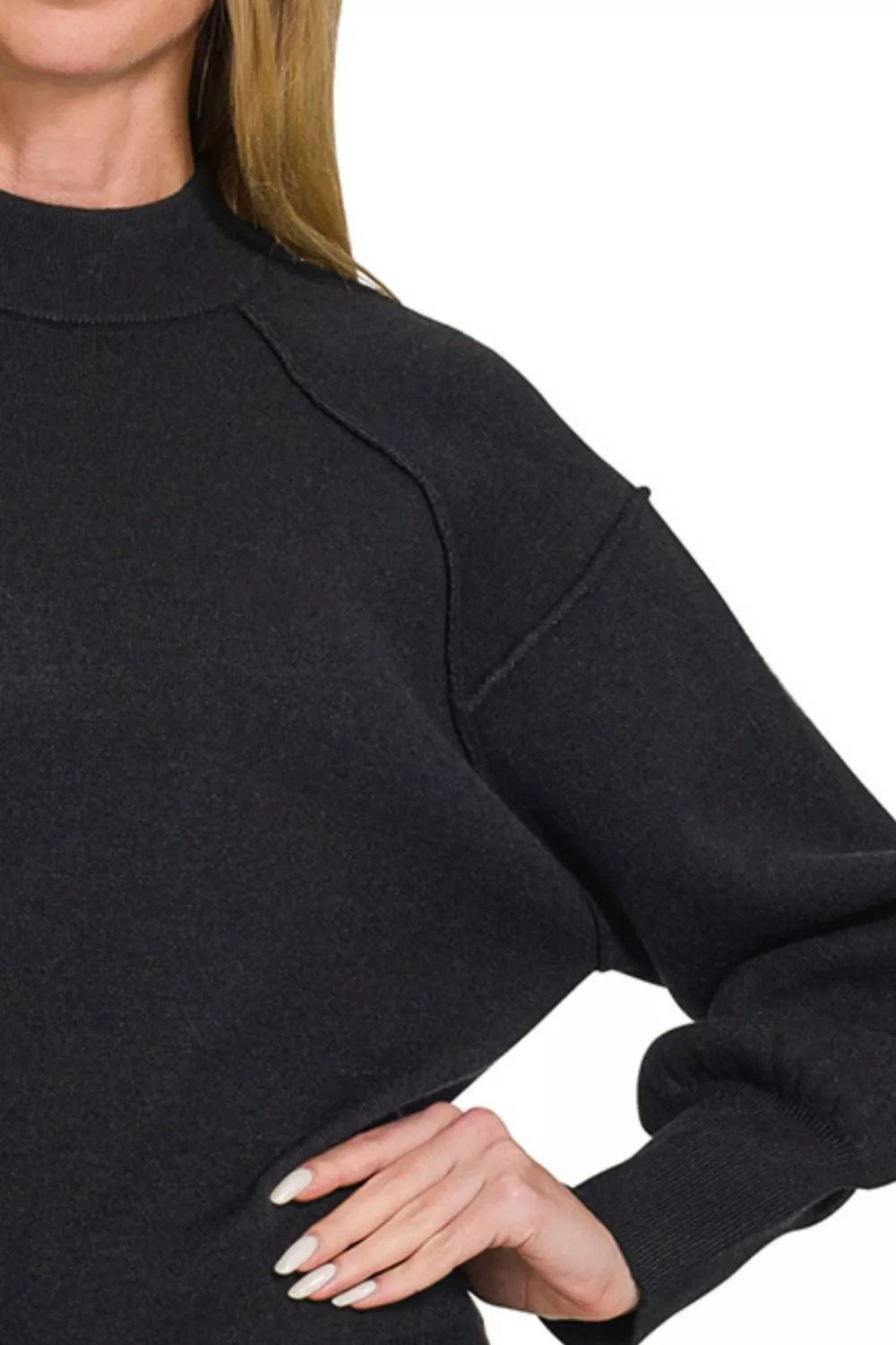 Zenana Viscose Mock Neck Exposed Seam Sweater | Sweaters Daverri Fashions