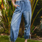BiBi Striped Tape Details With Bot Tied Point Elastic Waist Jeans OFF WHITE Jeans